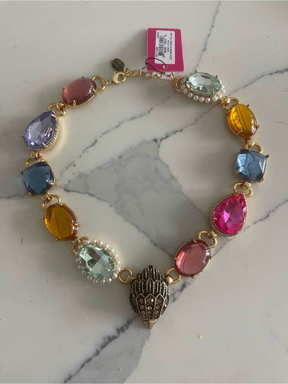 Kurt Geiger Multicolor Crystal Necklace with Gold Accents
